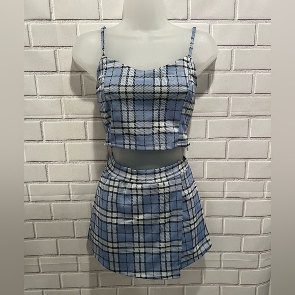 STREETWARE SOCIETY Blue Plaid Two-Piece Set Top & short-skirt/size S - Picture 5 of 16